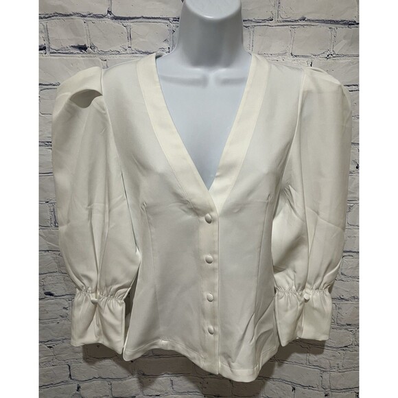 Choosy Tops - NWT Choosy white Romy button-up blouse V Neck with Long puff sleeves Size Medium